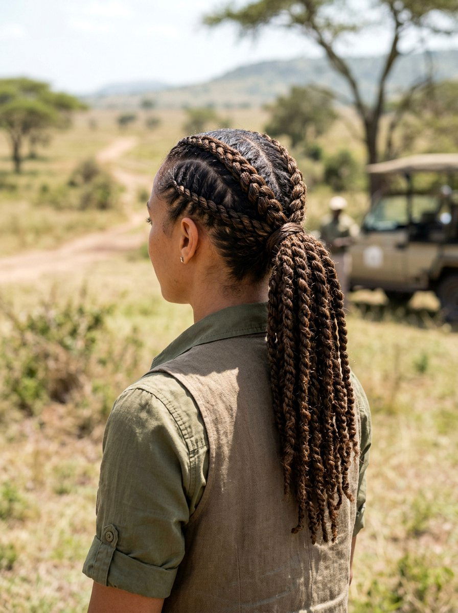 Rope Twist Braided Ponytail for Safari Trip - 20 vacation ponytail with braids - 20 vacation ponytail with braids