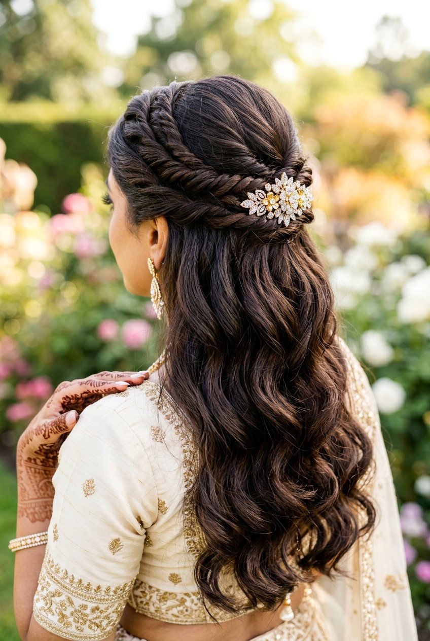 Rope Twist Half Up Mehndi Hairstyle - 20 mehndi hairstyles - 20 mehndi hairstyles