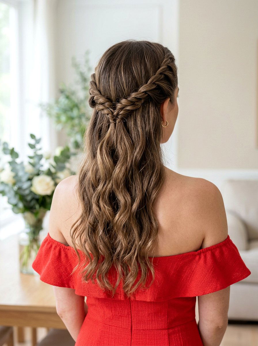 Rope Twist Half Updo - 20 party hairstyle for off shoulder dress - 20 party hairstyle for off shoulder dress