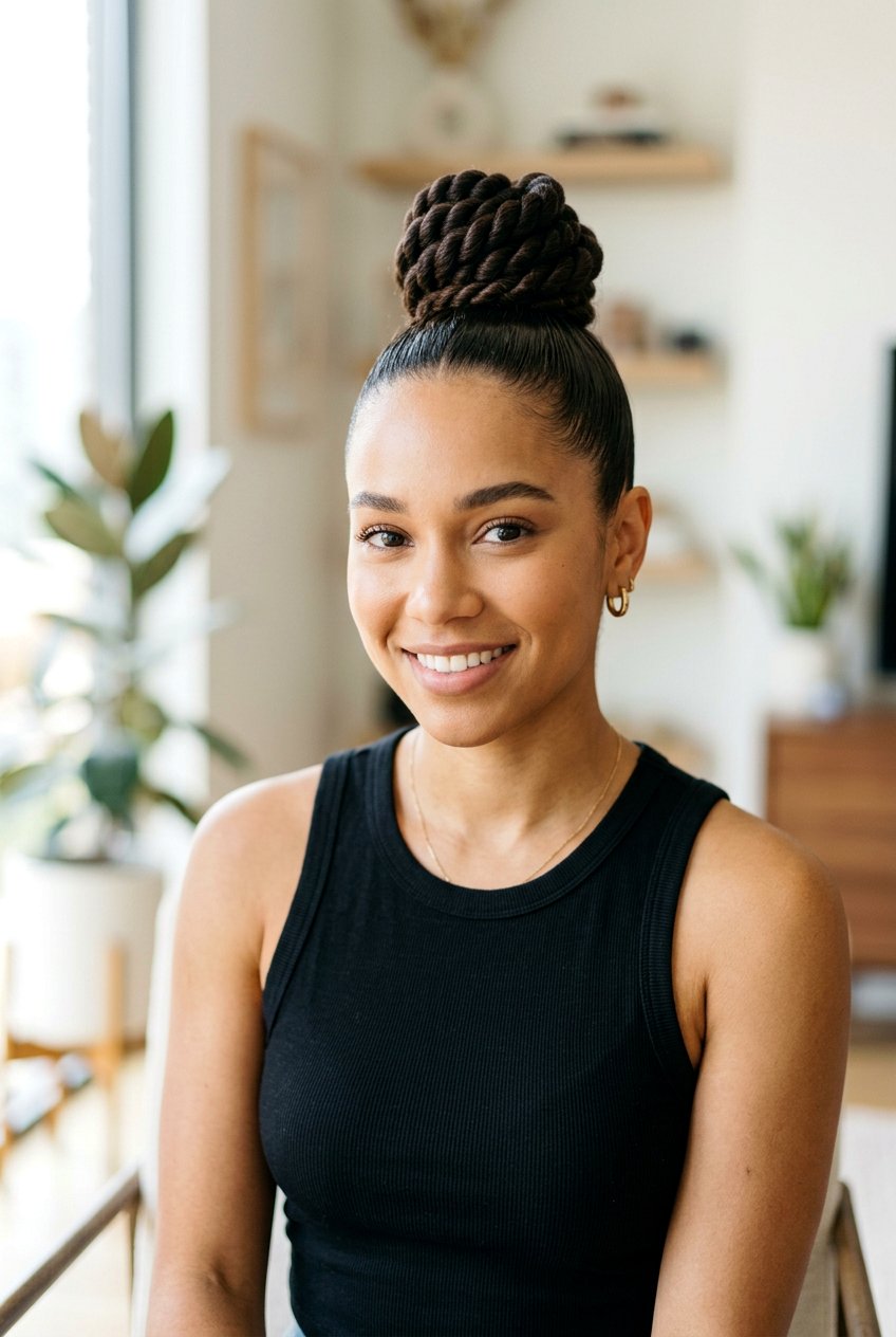 Rope Twist Top Knot Bun - 20 rope twist bun hairstyle - 20 rope twist bun hairstyle