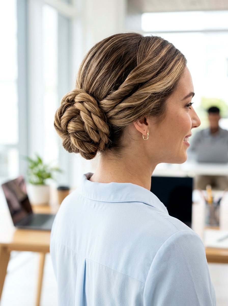 Rope Twisted Bun - 20 cute bun hairstyle ideas for work - 20 cute bun hairstyle ideas for work