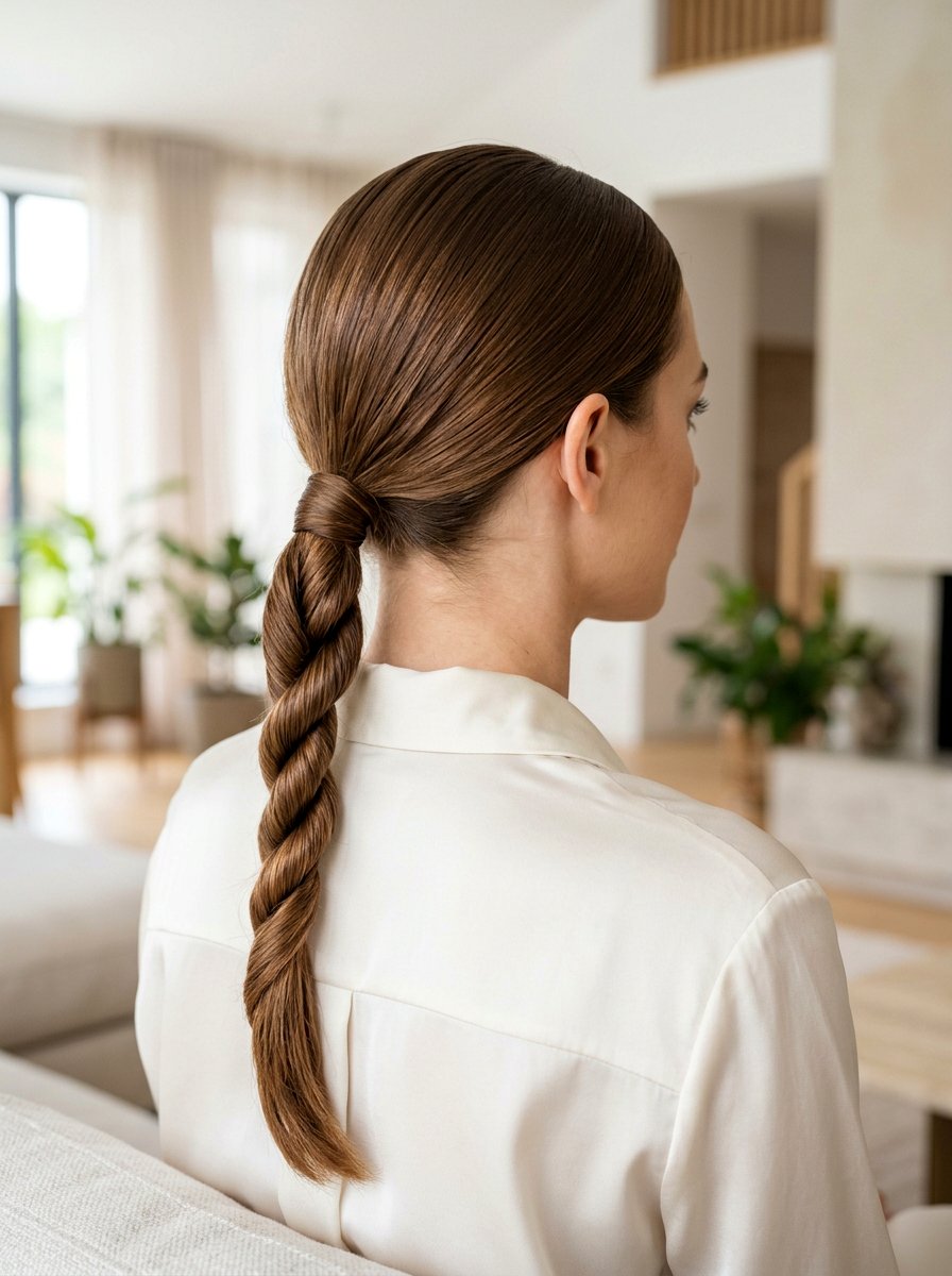 Rope Twisted Low Ponytail With Smooth Roots - 20 soft glam hairstyle with ponytail - 20 soft glam hairstyle with ponytail