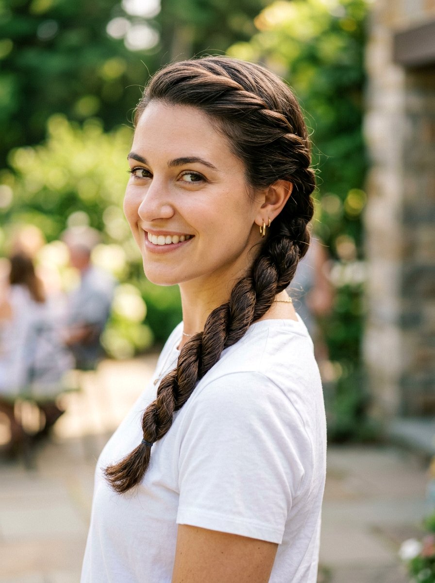 Rope Twisted Side Ponytail - 20 vacation hairstyle for long curls - 20 vacation hairstyle for long curls