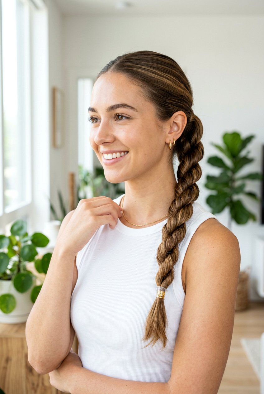 Rope Twisted Side Ponytail - 20 beach hairstyle for thick straight hair - 20 beach hairstyle for thick straight hair