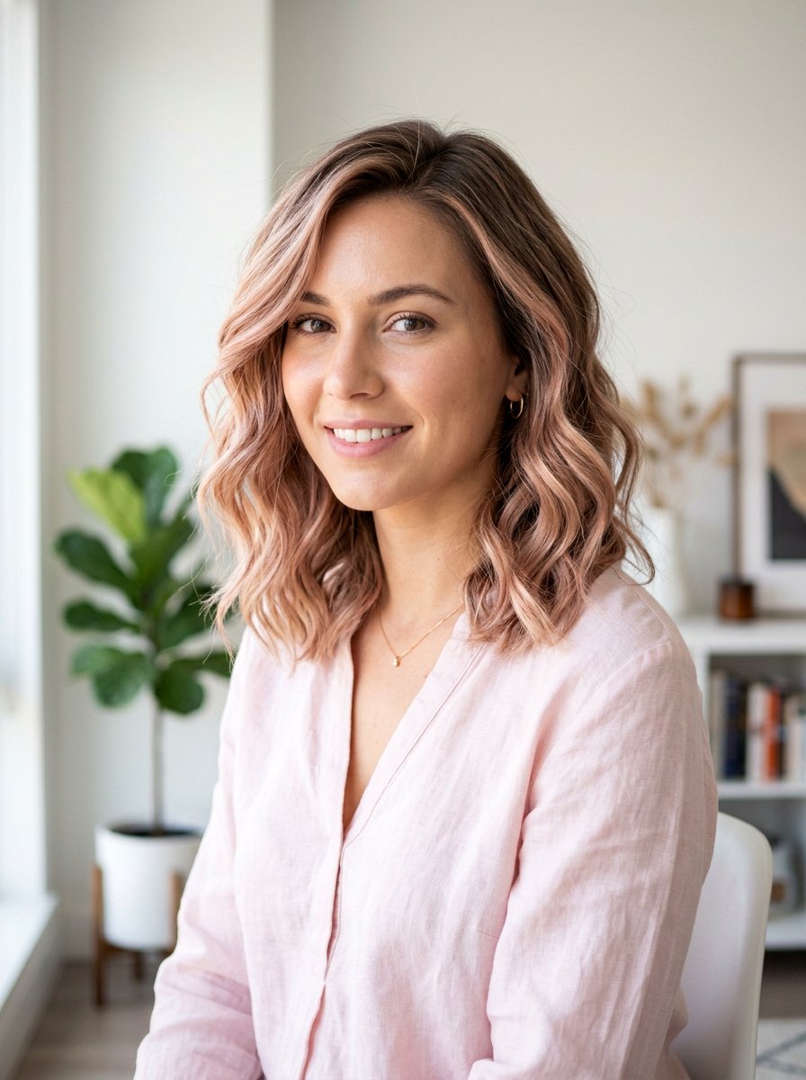 Rose Blonde Highlights On Wavy Lob - 20 classy blonde highlights ideas - 20 classy blonde highlights ideas