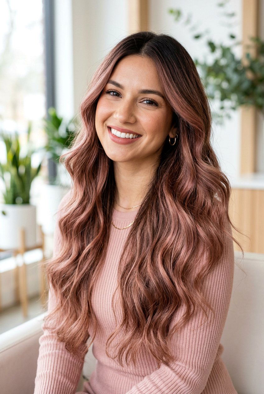 Rose Brown Rooted Balayage - 20 rooted balayage for brunettes - 20 rooted balayage for brunettes