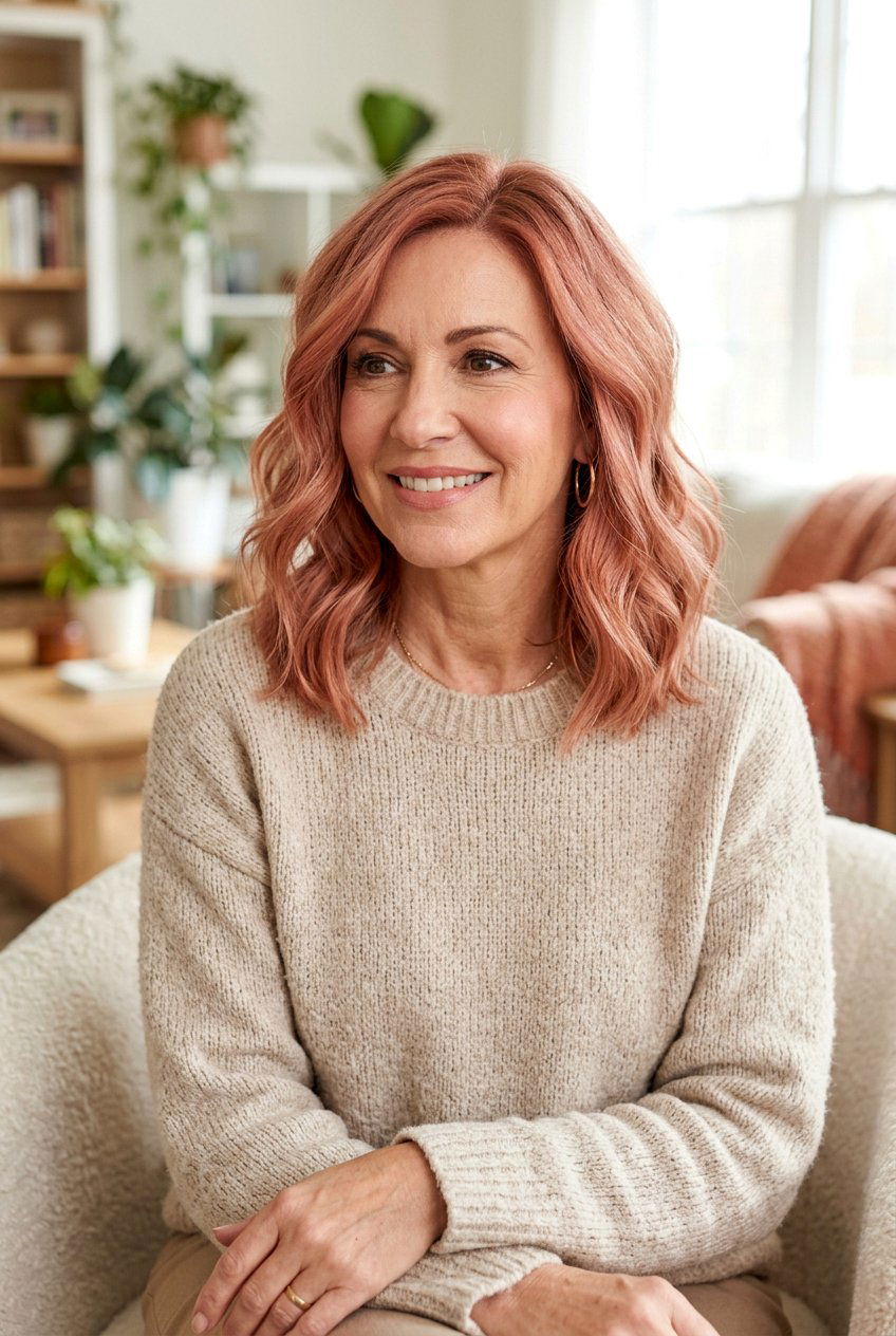 Rose Copper Lob - 20 mature women copper hair color ideas - 20 mature women copper hair color ideas