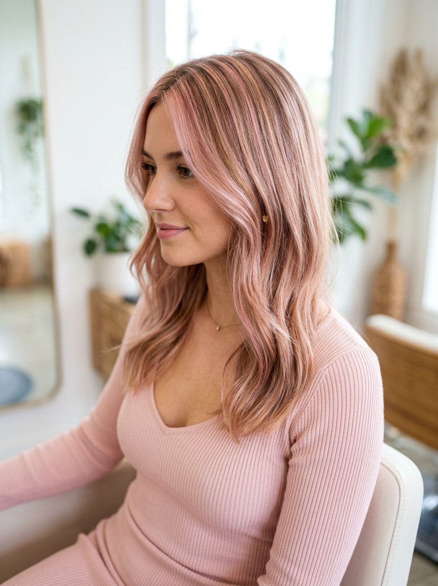 Rose Gold Babylights On Fine Hair - 20 dimensional babylights for fine hair - 20 dimensional babylights for fine hair