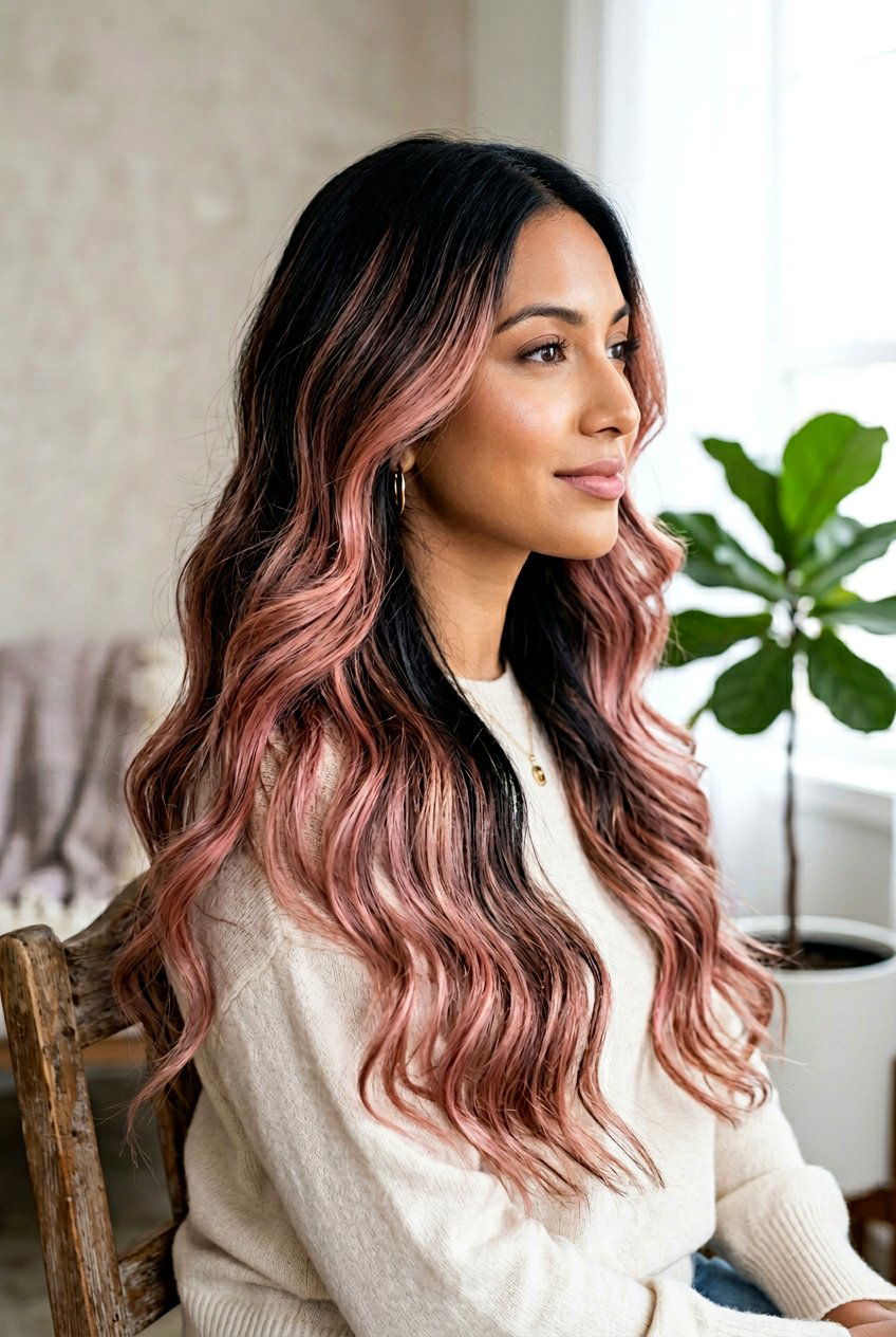 Rose Gold Balayage Black Hair - 20 hair color ideas for black hair - 20 hair color ideas for black hair