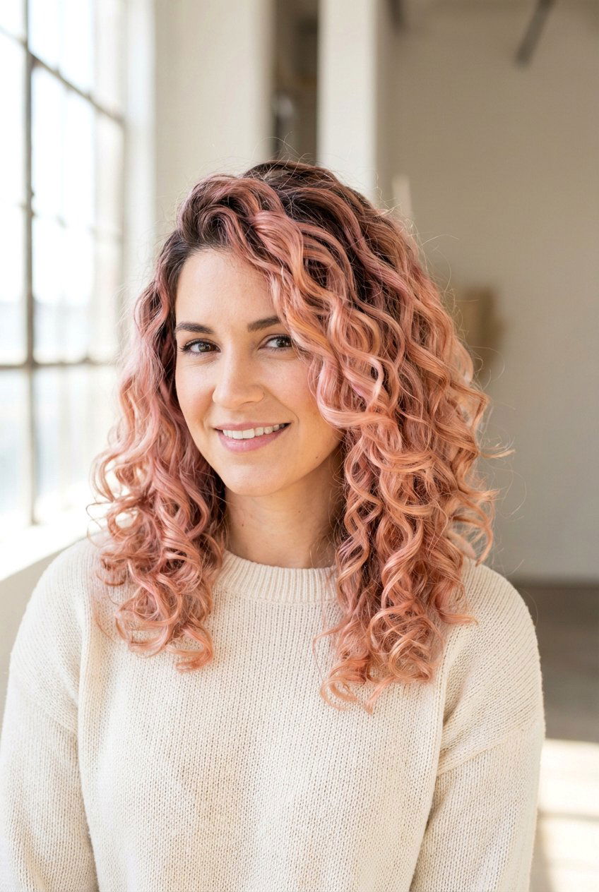Rose Gold Balayage Curly Hair - 20 balayage for curly hair - 20 balayage for curly hair