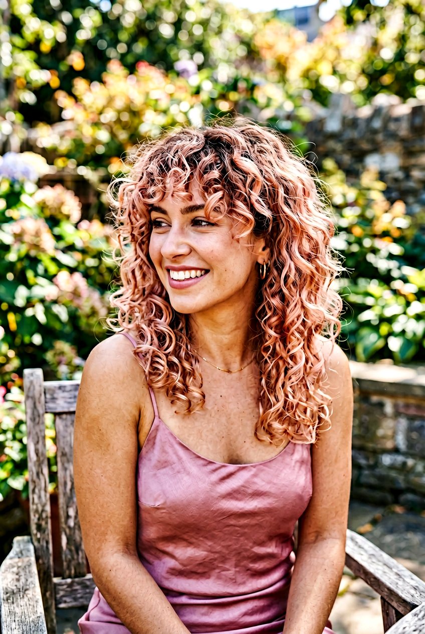 Rose Gold Balayage Curly Shag - 20 hair color ideas for curly shags - 20 hair color ideas for curly shags
