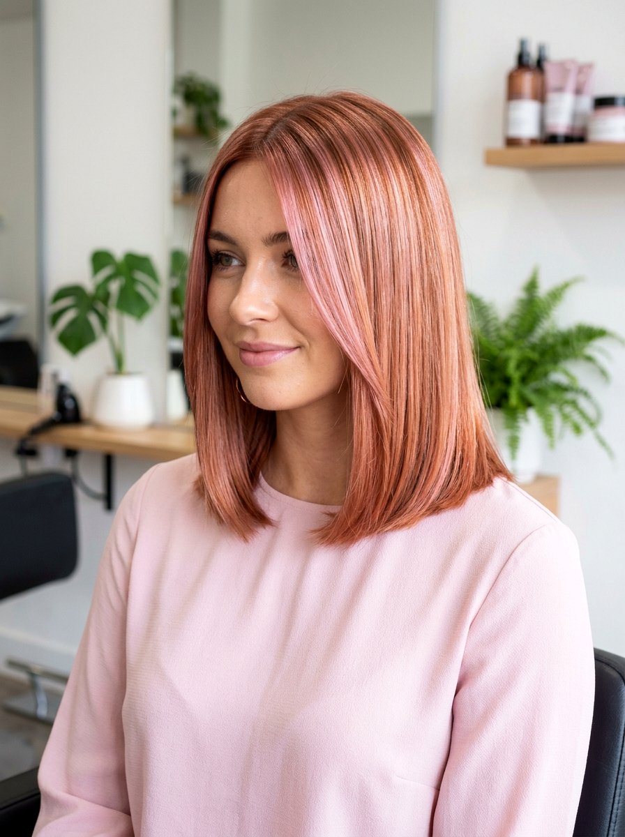 Rose Gold Copper Lob - 20 copper lob hair color ideas - 20 copper lob hair color ideas