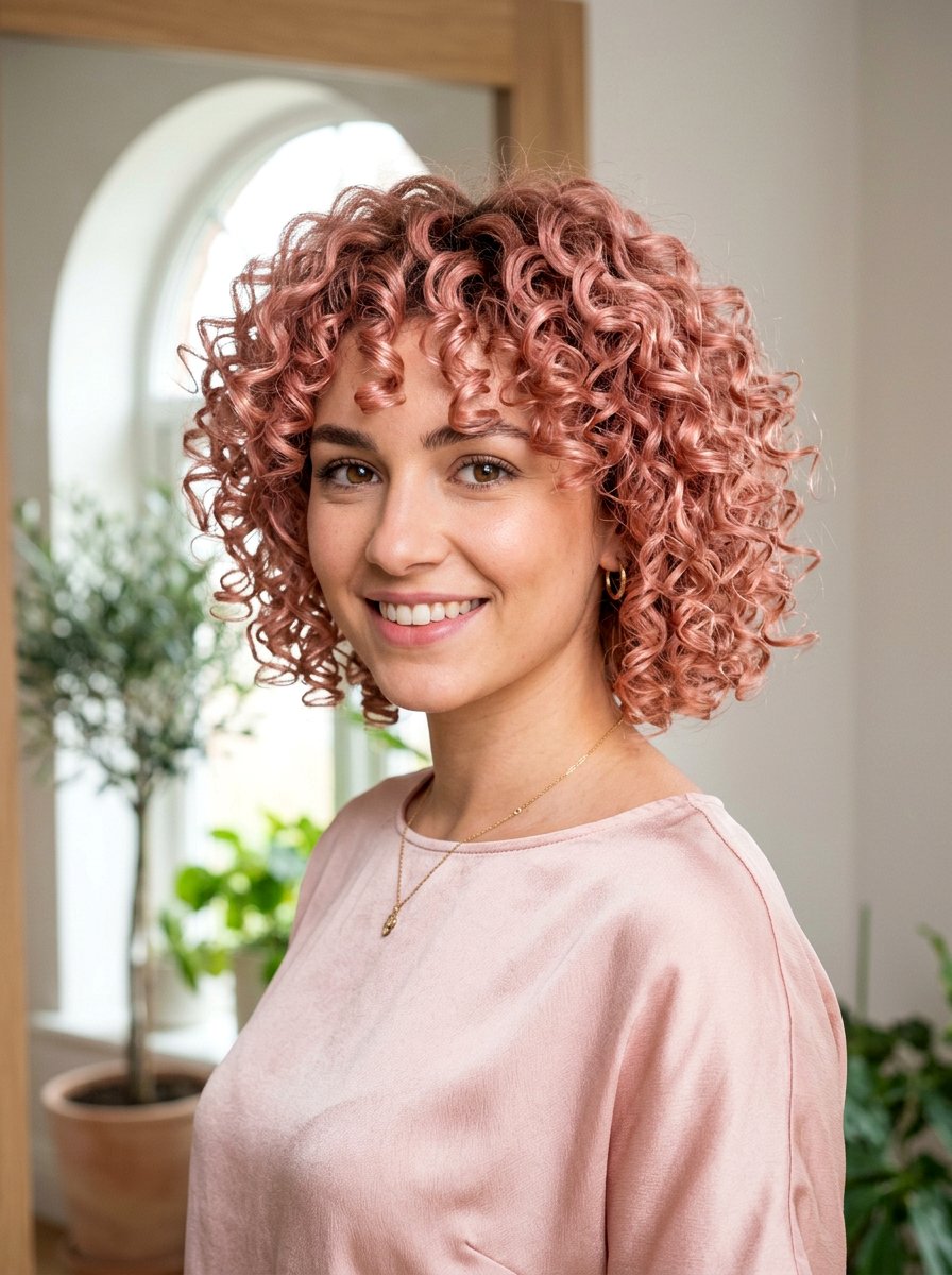 Rose Gold Curly Bob - 20 curly bob hair color ideas - 20 curly bob hair color ideas