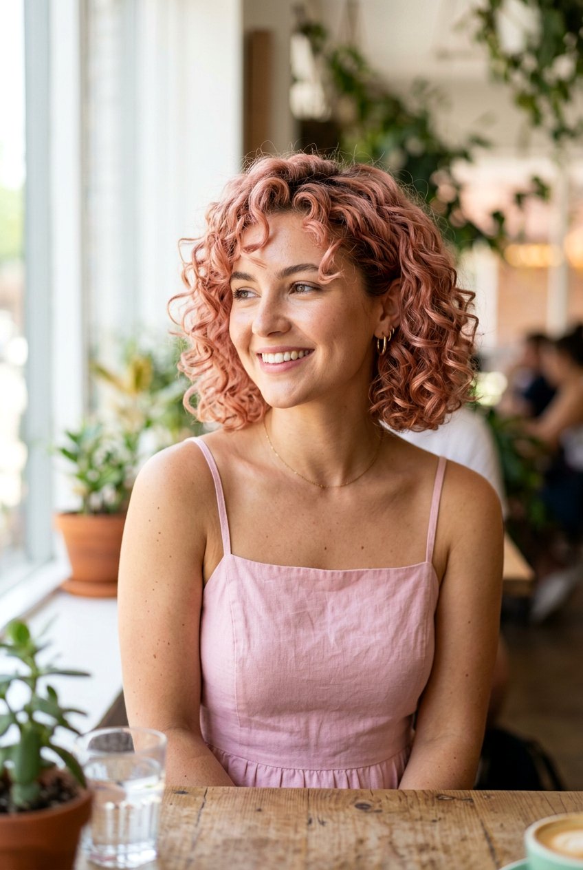 Rose Gold Curly Bob - 20 hair color ideas for curly bob hair - 20 hair color ideas for curly bob hair