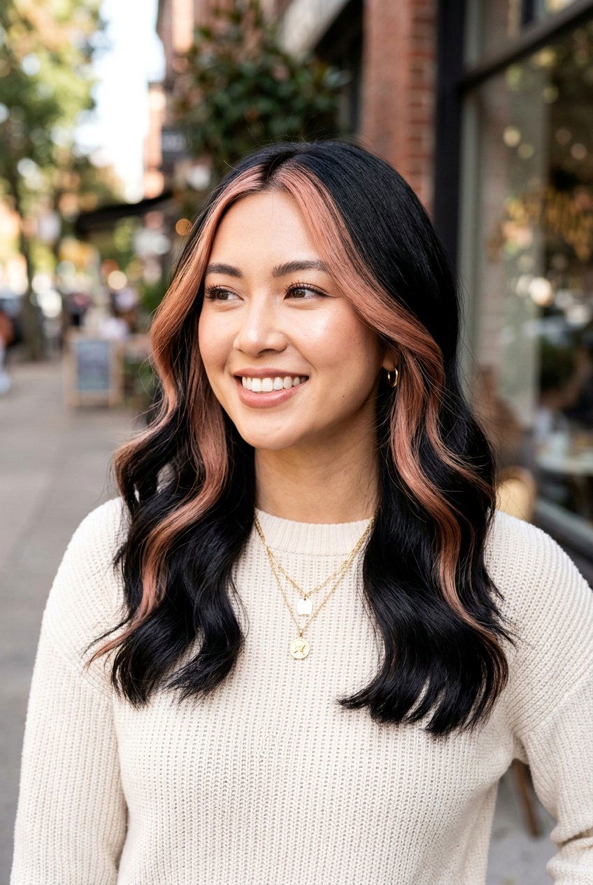 Rose Gold Face Framing Highlights On Black Hair - 20 face framing highlights for black hair - 20 face framing highlights for black hair