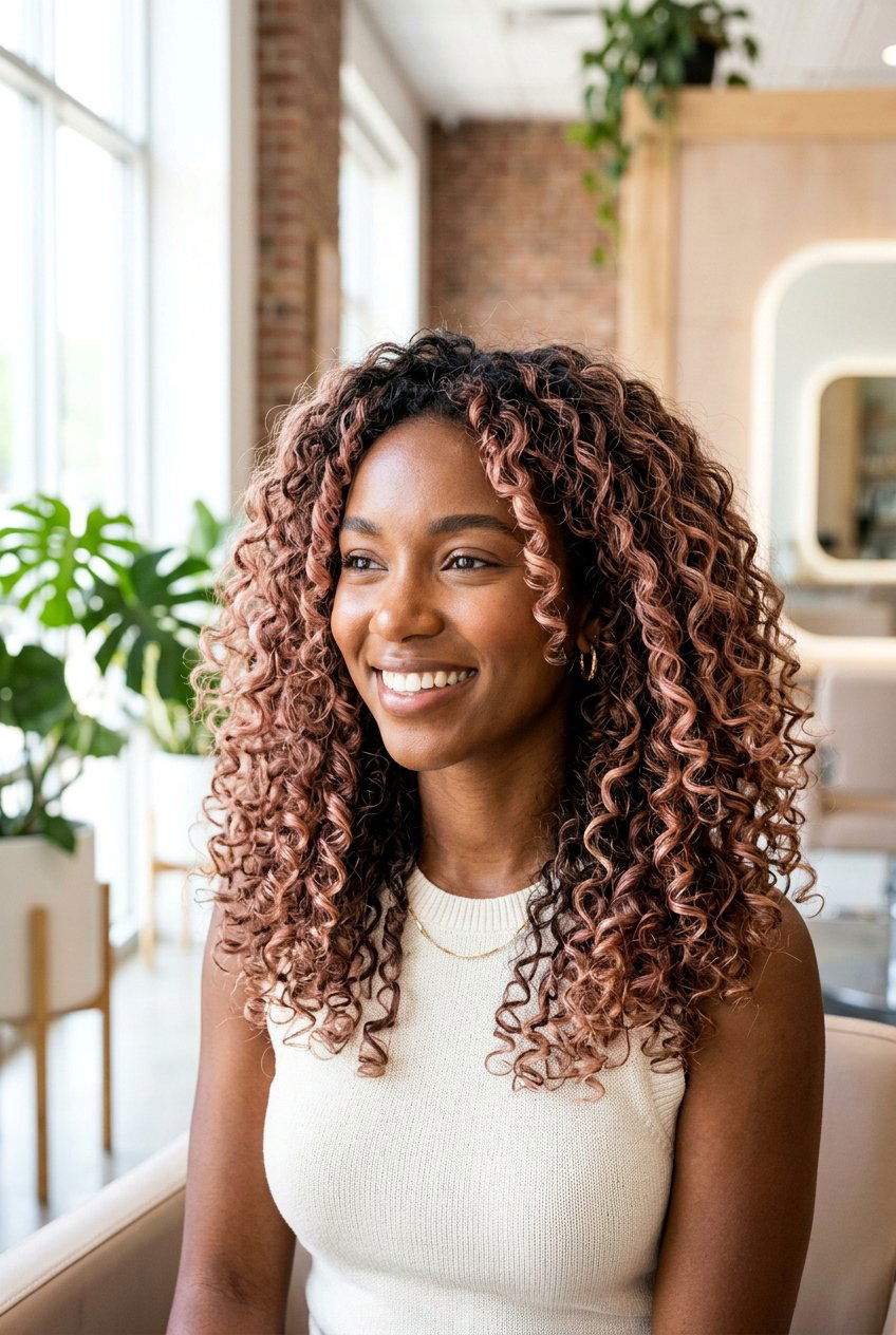 Rose Gold Highlights On Curly Hair - 20 highlights for curly hair women - 20 highlights for curly hair women