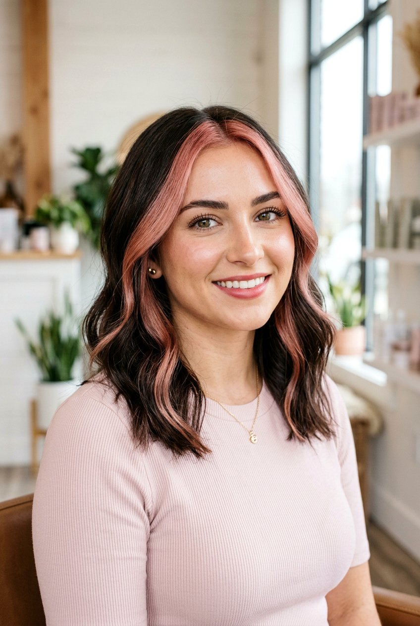 Rose Gold Money Piece Brunette Shoulder Length - 20 brunette money piece for shoulder length hair - 20 brunette money piece for shoulder length hair