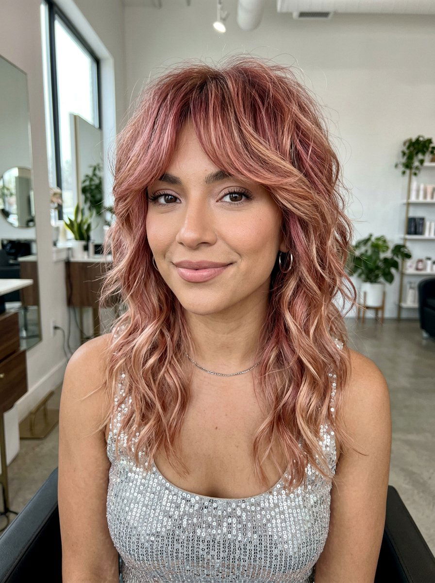 Rose Gold Wolf Cut - 20 red wolf cut color ideas - 20 red wolf cut color ideas