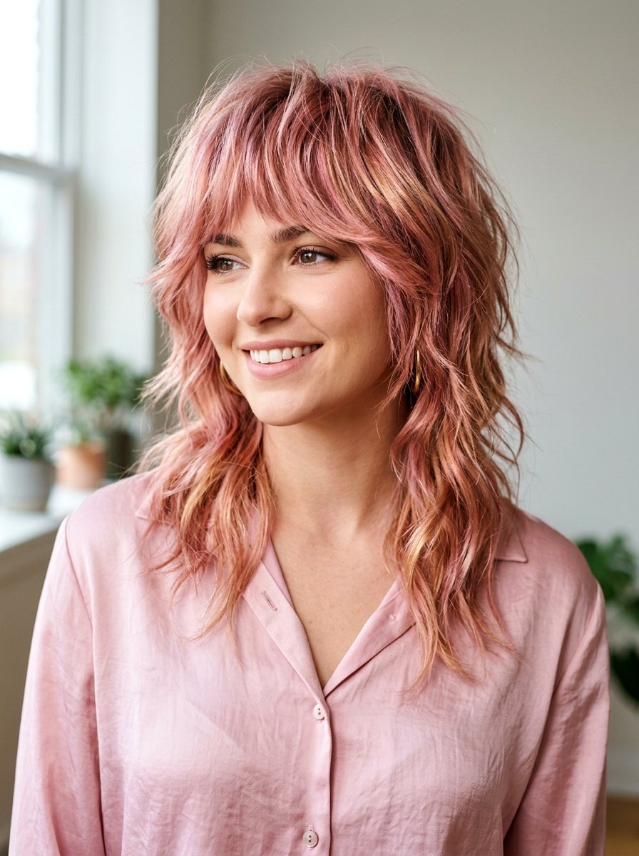 Rose Gold Wolf Cut - 20 hair color ideas for wolf cuts - 20 hair color ideas for wolf cuts