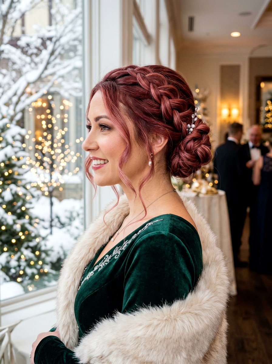 Rose Red Gloss Braided Updo - 20 red gloss hair color ideas - 20 red gloss hair color ideas