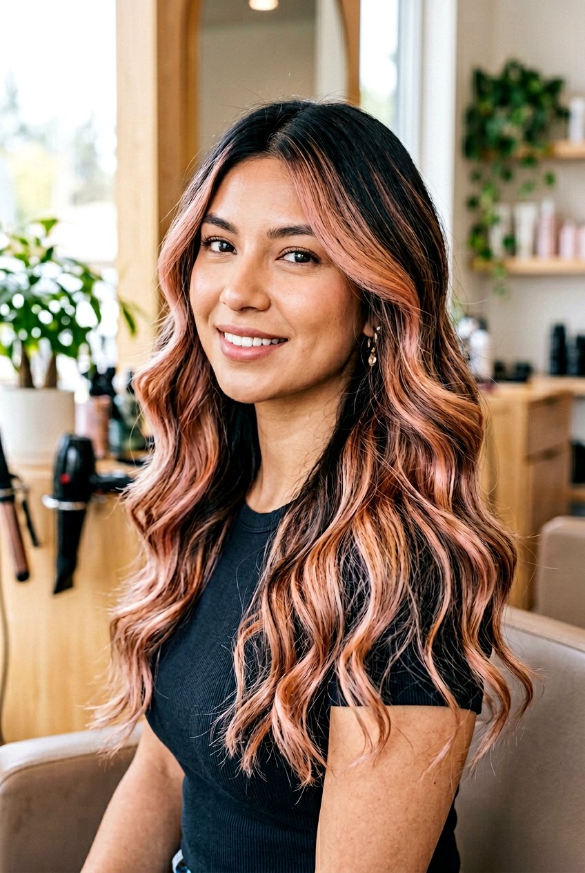 Rose gold balayage black hair - 20 balayage for black hair - 20 balayage for black hair