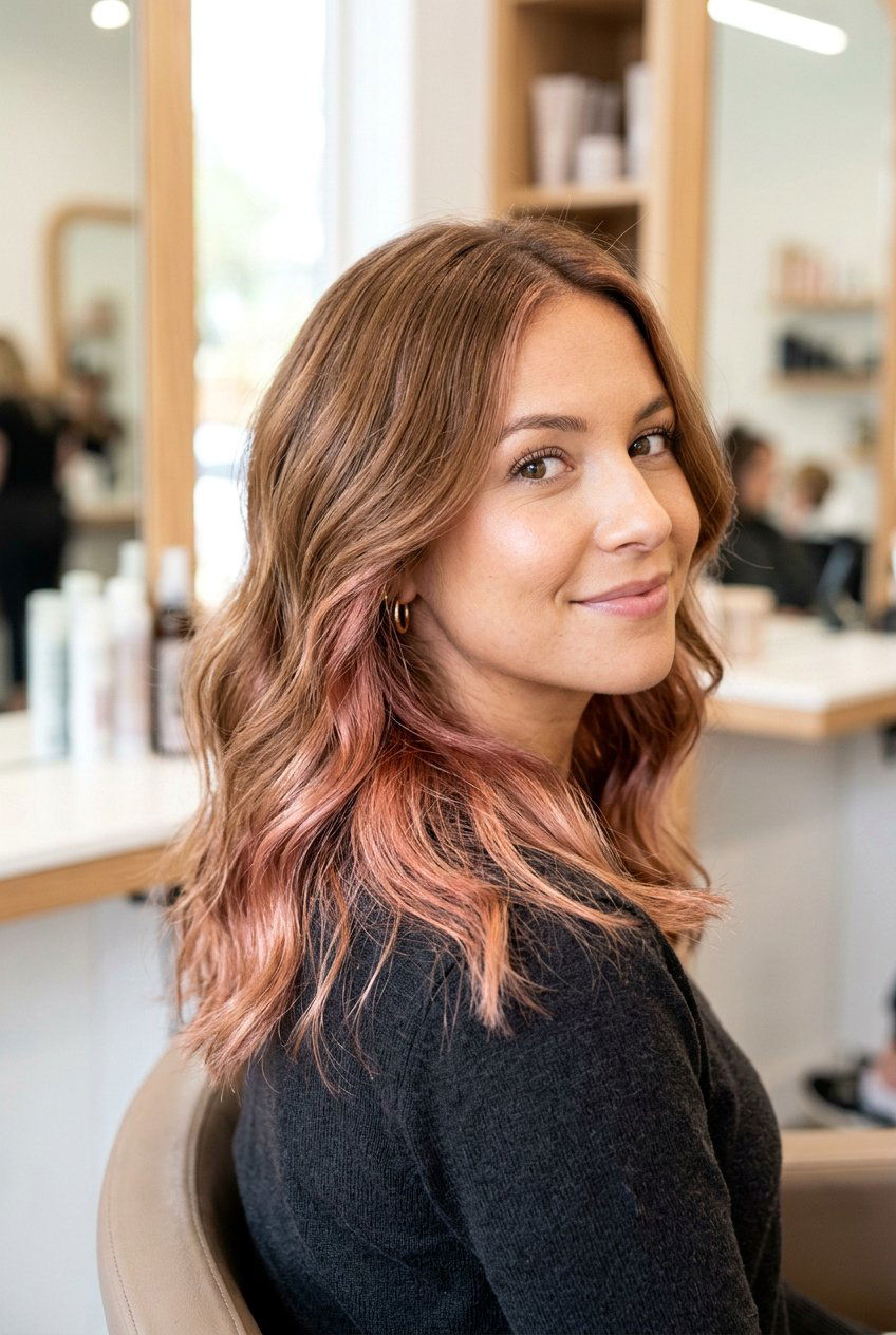 Rose gold underlayer brunette hair - 20 underlayer hair color ideas - 20 underlayer hair color ideas