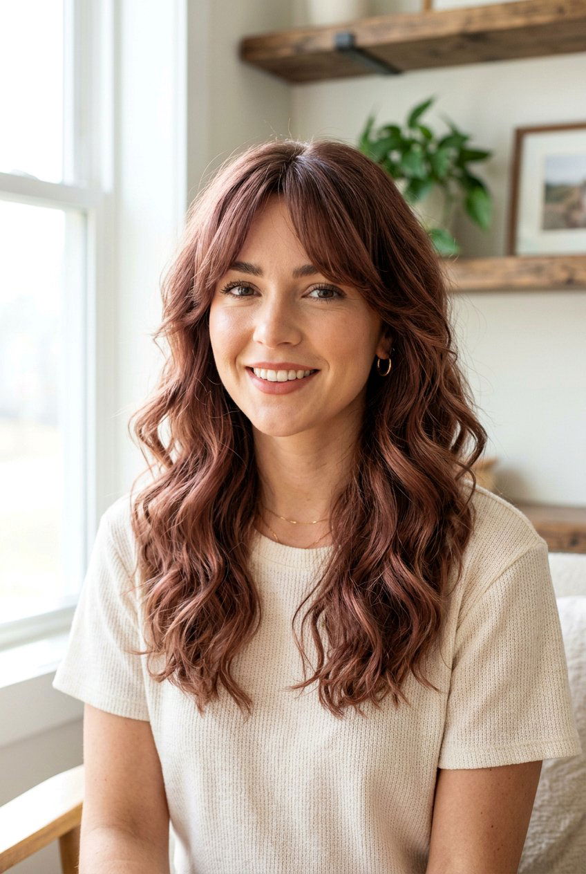 Rosewood Brown Curtain Bangs Look - 20 rosewood brown hair - 20 rosewood brown hair