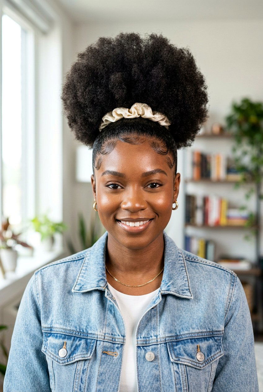 Rounded Afro Puff Updo - 20 rounded afro haircut for black women - 20 rounded afro haircut for black women