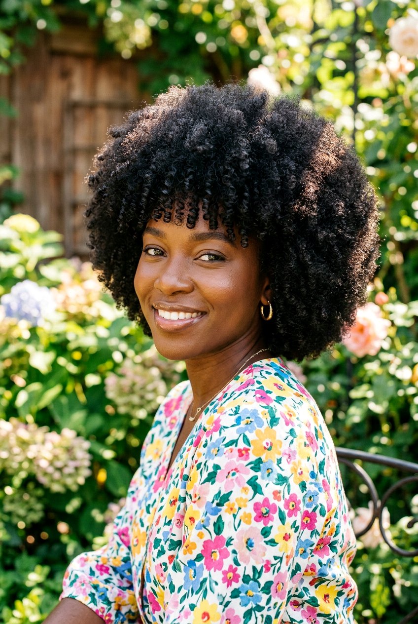 Rounded Afro with Bangs - 20 rounded afro haircut for black women - 20 rounded afro haircut for black women