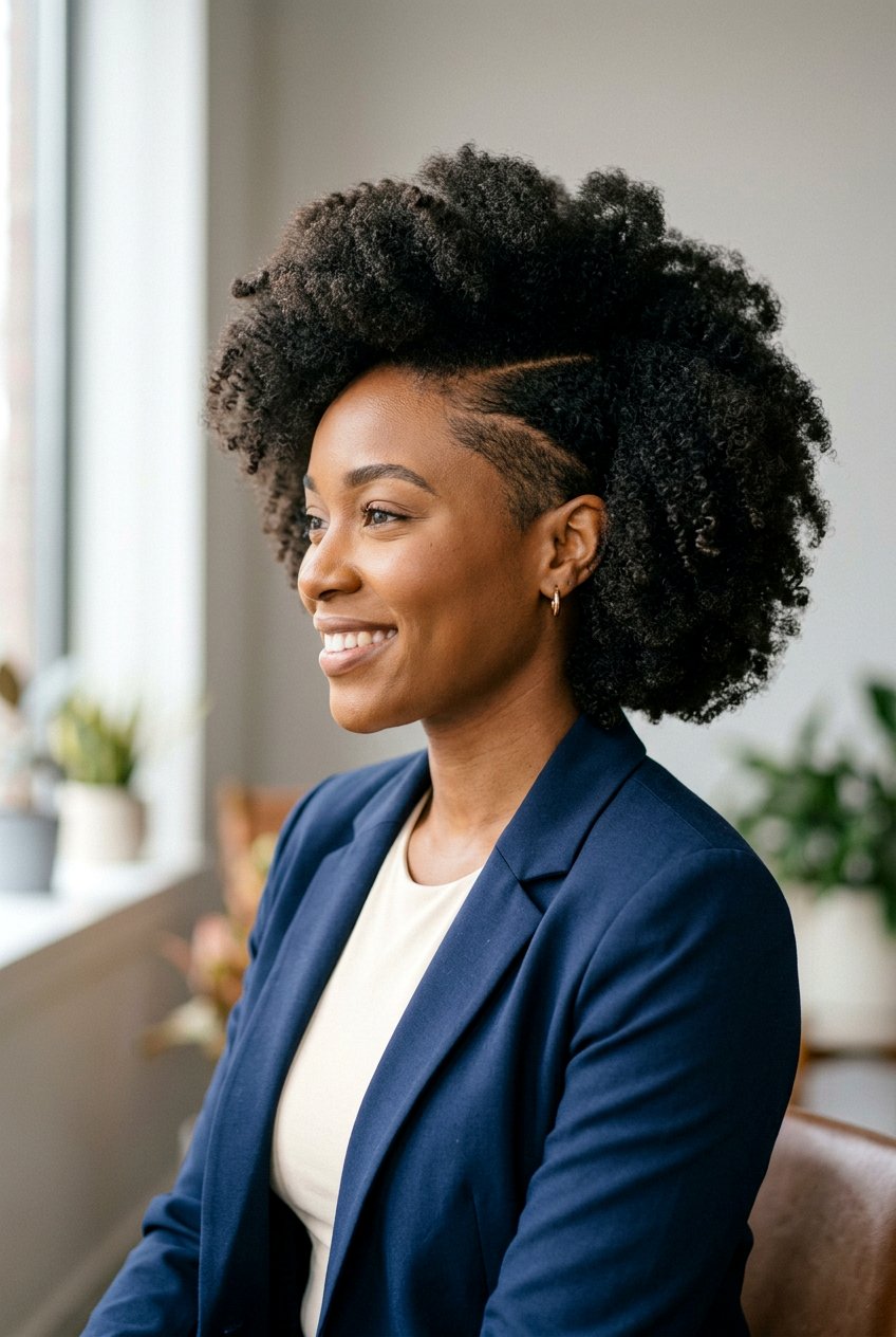 Rounded Afro with Side Part - 20 rounded afro haircut for black women - 20 rounded afro haircut for black women