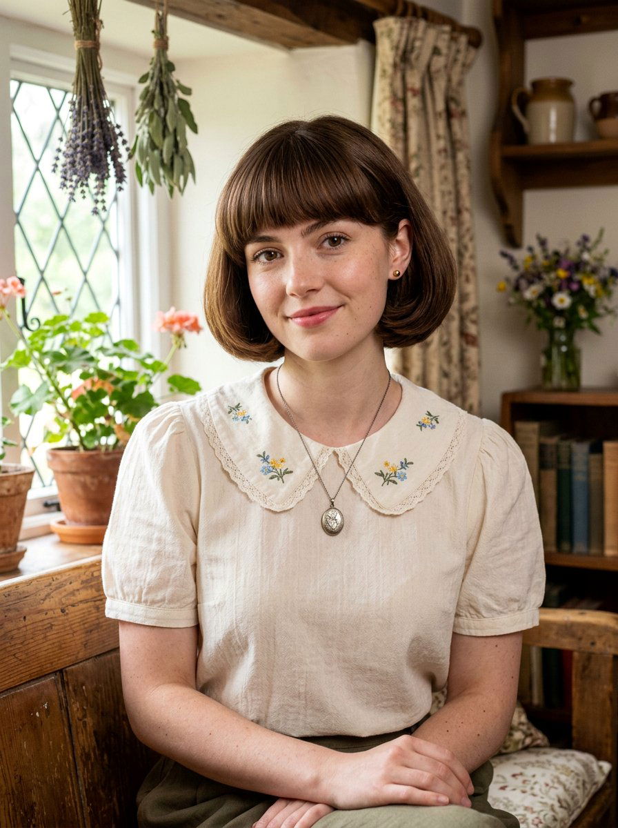 Rounded Bob With Bangs Cottagecore Haircut - 20 cottagecore haircut ideas - 20 cottagecore haircut ideas