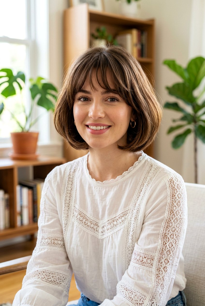 Rounded Bob With Curved Airy Bangs - 20 airy bangs for fine hair women - 20 airy bangs for fine hair women