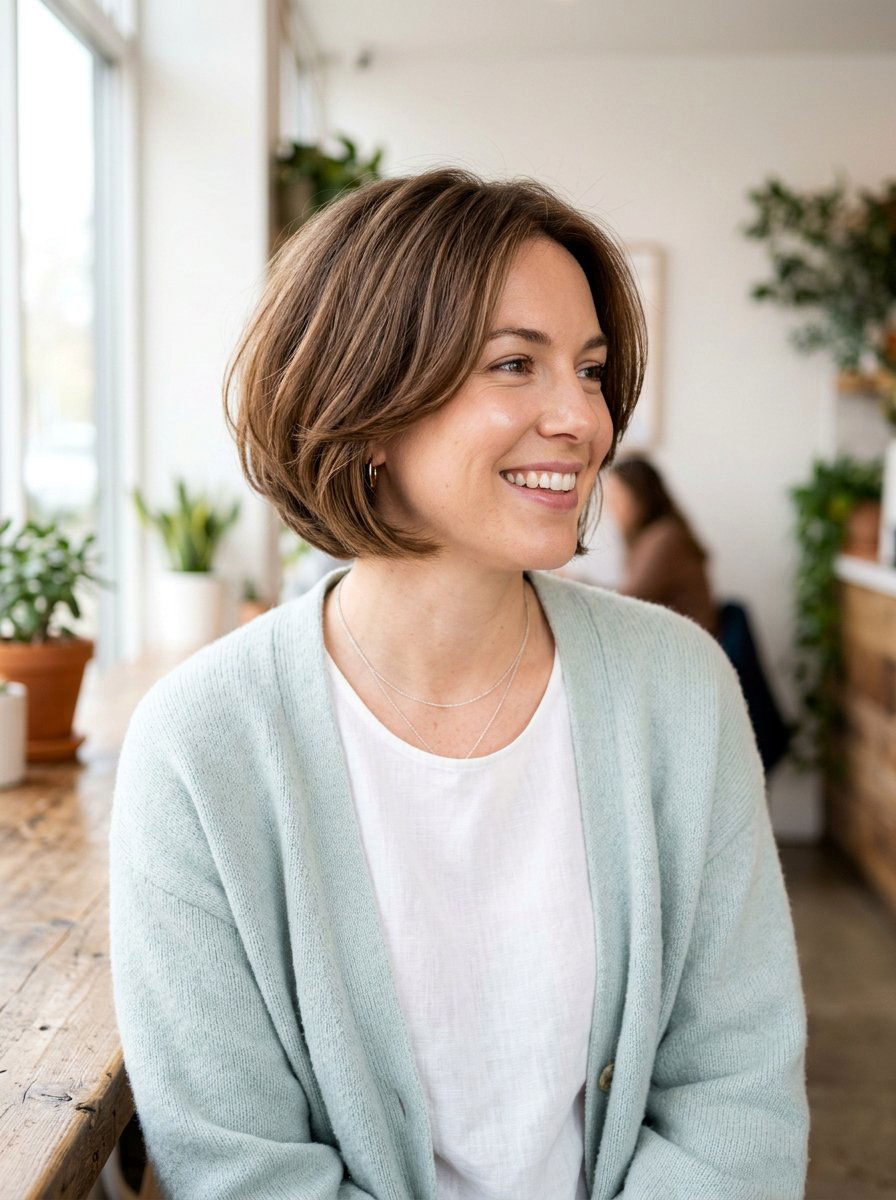 Rounded Bob With Soft Texture - 20 textured short bob for thick hair women - 20 textured short bob for thick hair women