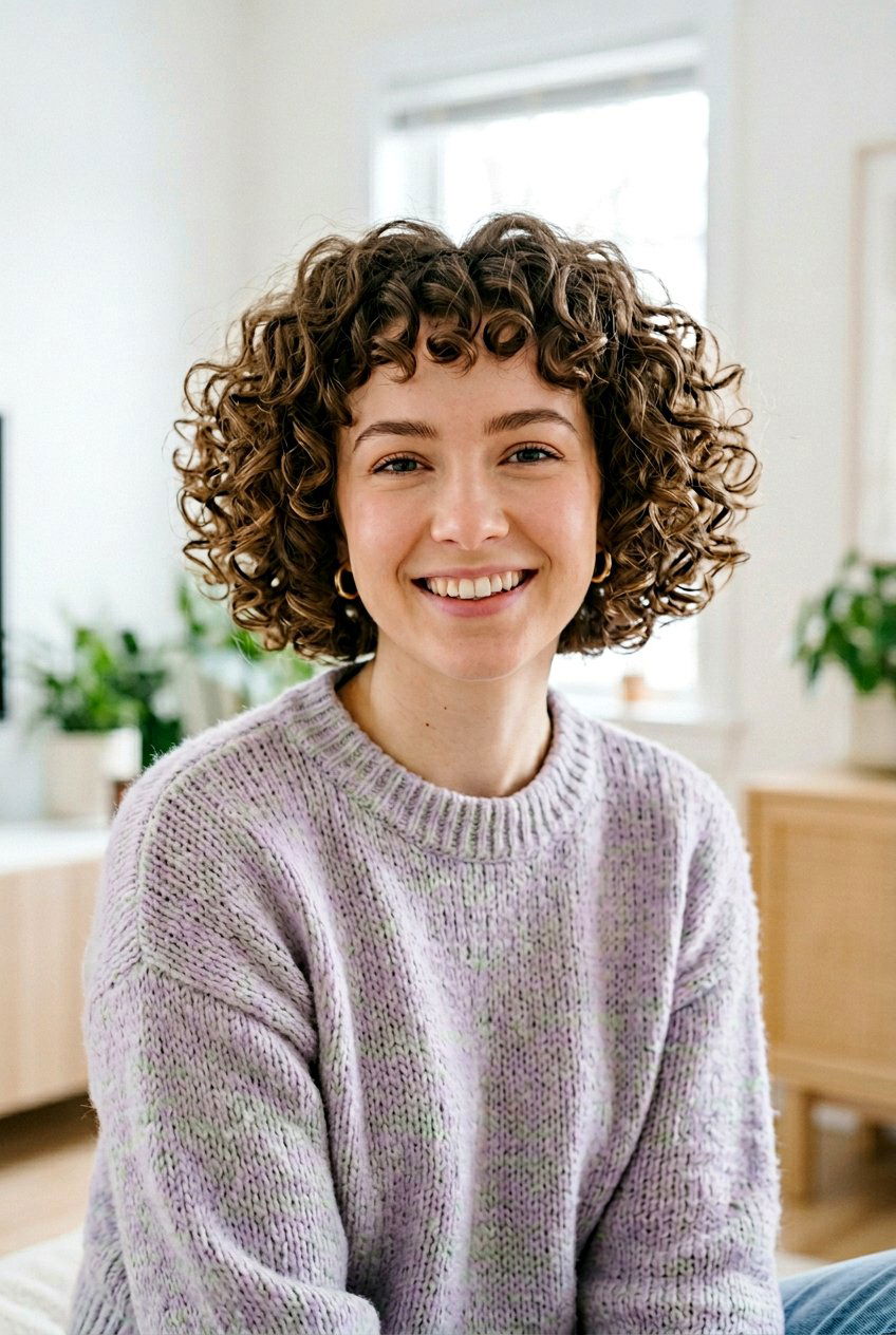 Rounded Curly Bob Baby Bangs - 20 short bangs for curly hair women - 20 short bangs for curly hair women
