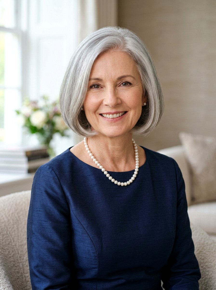 Rounded Silver Bob - 20 polished gray bob hair color - 20 polished gray bob hair color