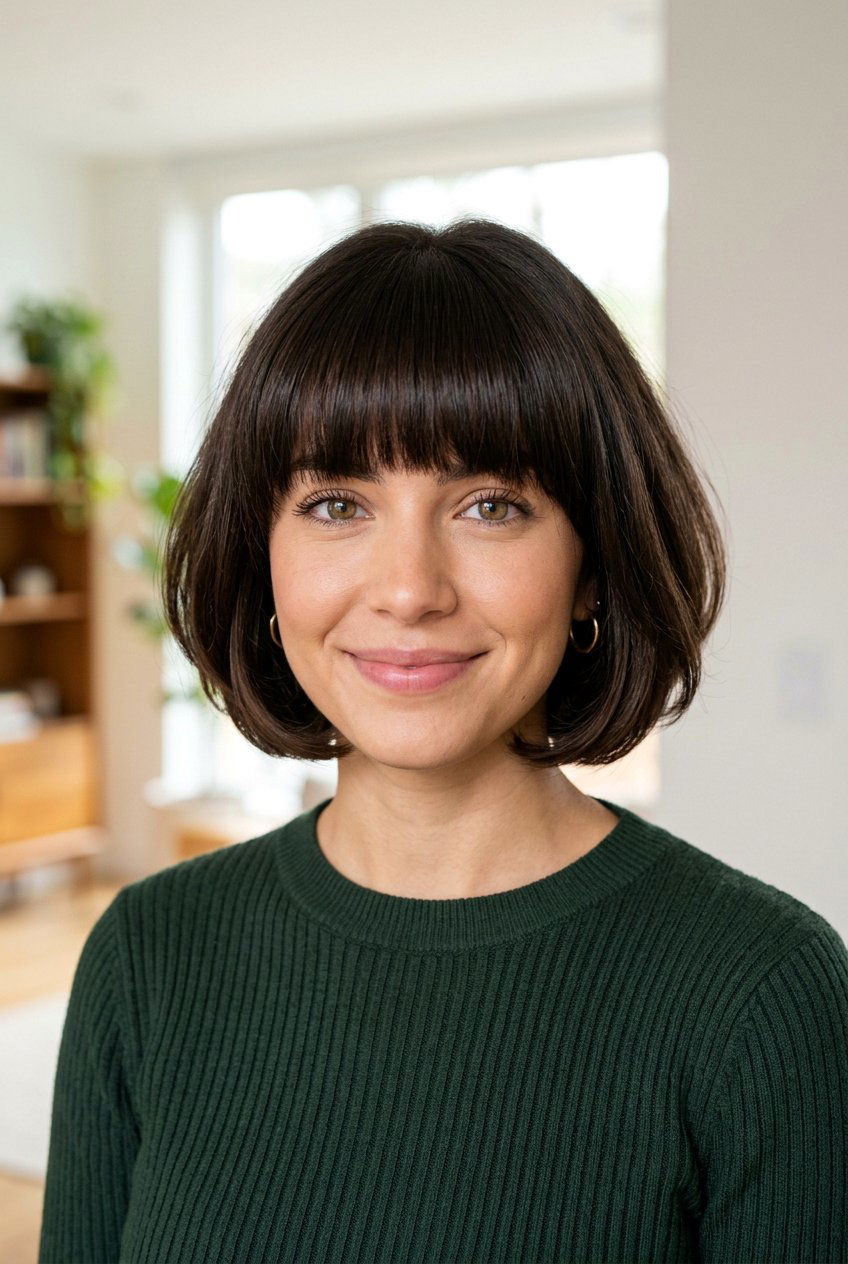 Rounded bob with thick bangs - 20 short hairstyles with bangs - 20 short hairstyles with bangs