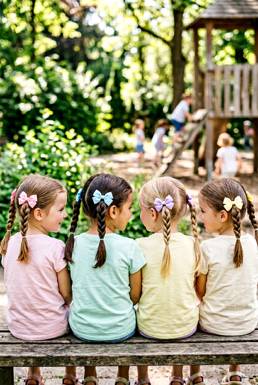 Rows Of Twisted Ponytails With Bows - 20 easter hairstyles for little girls with bows - 20 easter hairstyles for little girls with bows