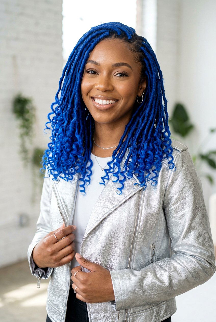 Royal Blue Faux Locs With Curly Ends - 20 faux locs with curly ends - 20 faux locs with curly ends