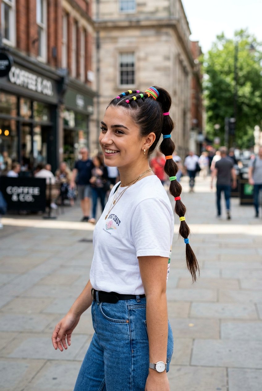 Rubber Band Ponytail With Colorful Bands - 20 rubber band ponytail styles - 20 rubber band ponytail styles