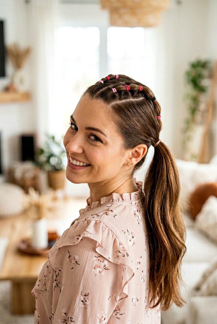 Rubber Band Ponytail With Heart Design - 20 rubber band ponytail styles - 20 rubber band ponytail styles
