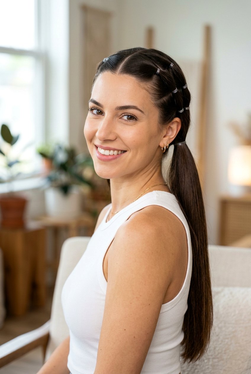 Rubber Band Ponytail With Middle Part - 20 rubber band ponytail styles - 20 rubber band ponytail styles