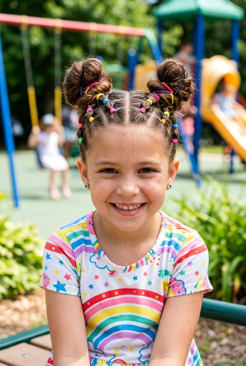 Rubber Band Space Buns - 20 easy rubber band styles for kids - 20 easy rubber band styles for kids