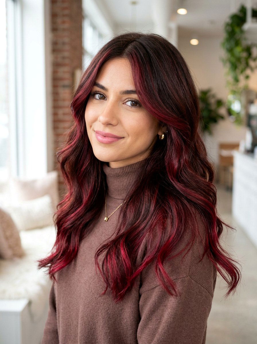 Ruby Balayage on Chocolate Brunette Hair - 20 ruby balayage on brunette hair