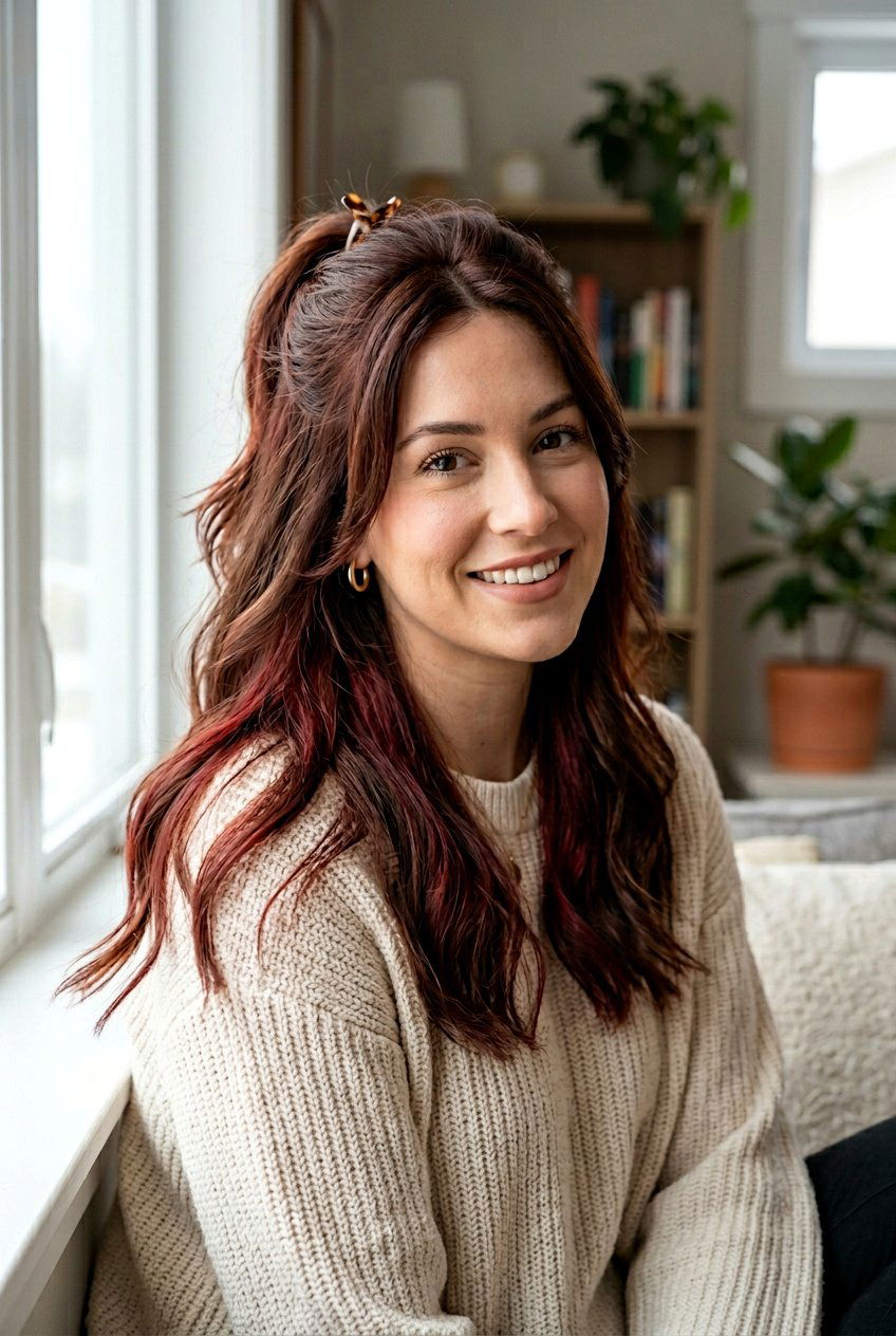 Ruby Brown Hair With Subtle Red Peekaboo - 20 ruby brunette hair color - 20 ruby brunette hair color
