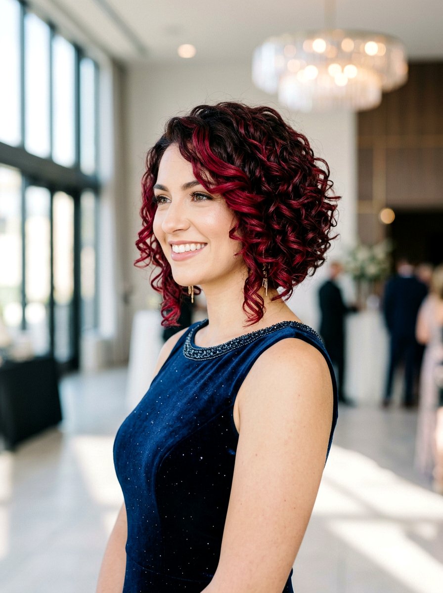 Ruby Red Balayage Inverted Curly Bob - 20 red balayage for curly bob - 20 red balayage for curly bob