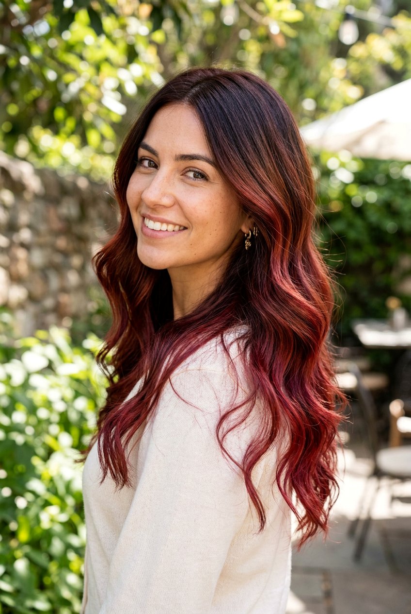 Ruby Red Balayage On Brunette Hair - 20 ruby red hair color - 20 ruby red hair color
