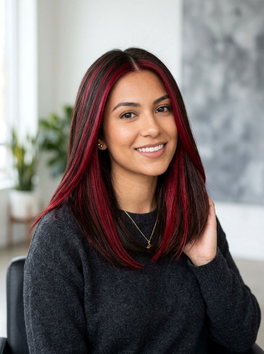 Ruby Red Chunky Highlights On Dark Brunette Hair - 20 ruby red highlights on brunette hair - 20 ruby red highlights on brunette hair