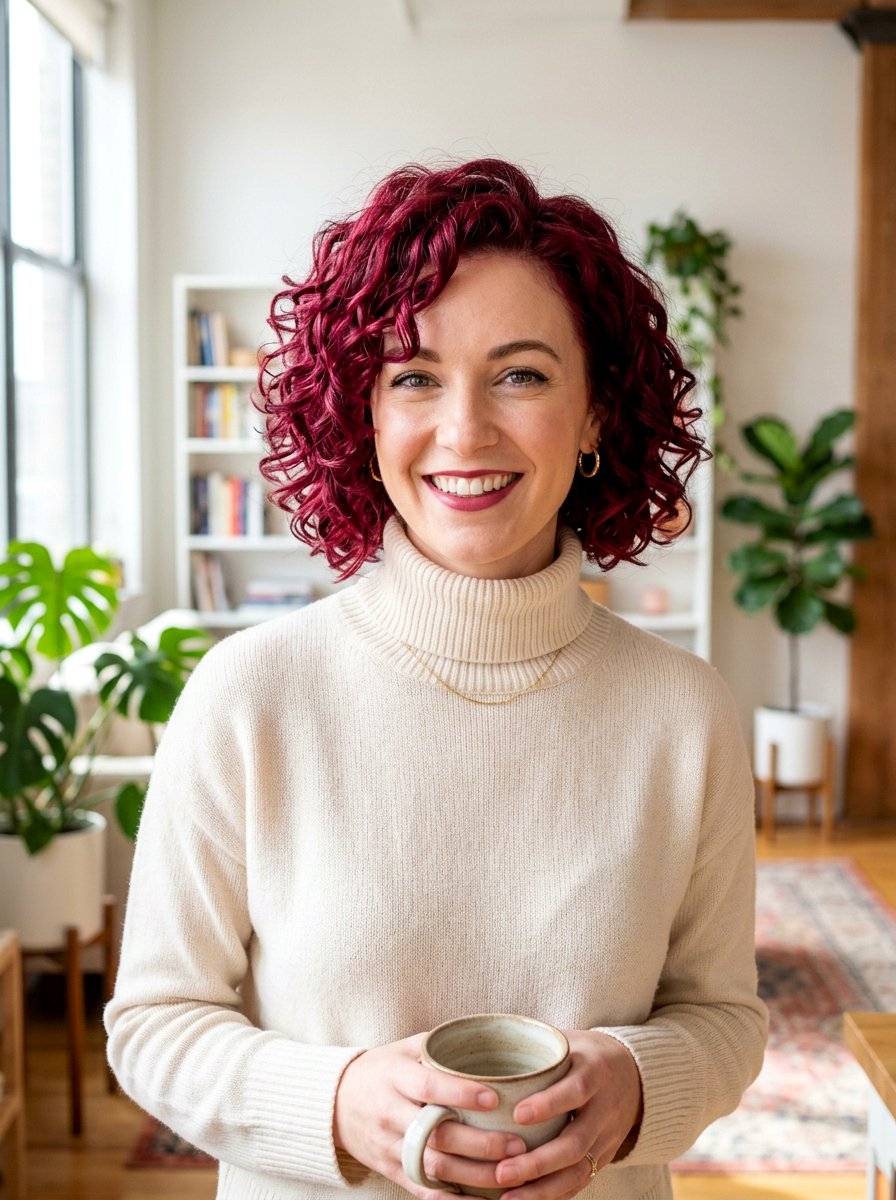 Ruby Red Curly Bob - 20 red curly bob color ideas - 20 red curly bob color ideas