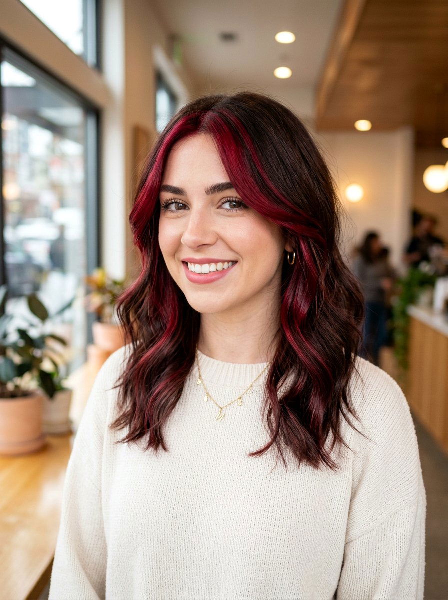 Ruby Red Face Framing Highlights On Brunette Hair - 20 ruby red highlights on brunette hair - 20 ruby red highlights on brunette hair