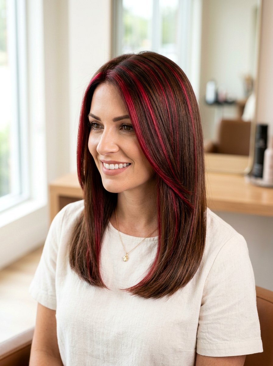 Ruby Red Foil Highlights On Brown Hair - 20 ruby red highlights on brunette hair - 20 ruby red highlights on brunette hair